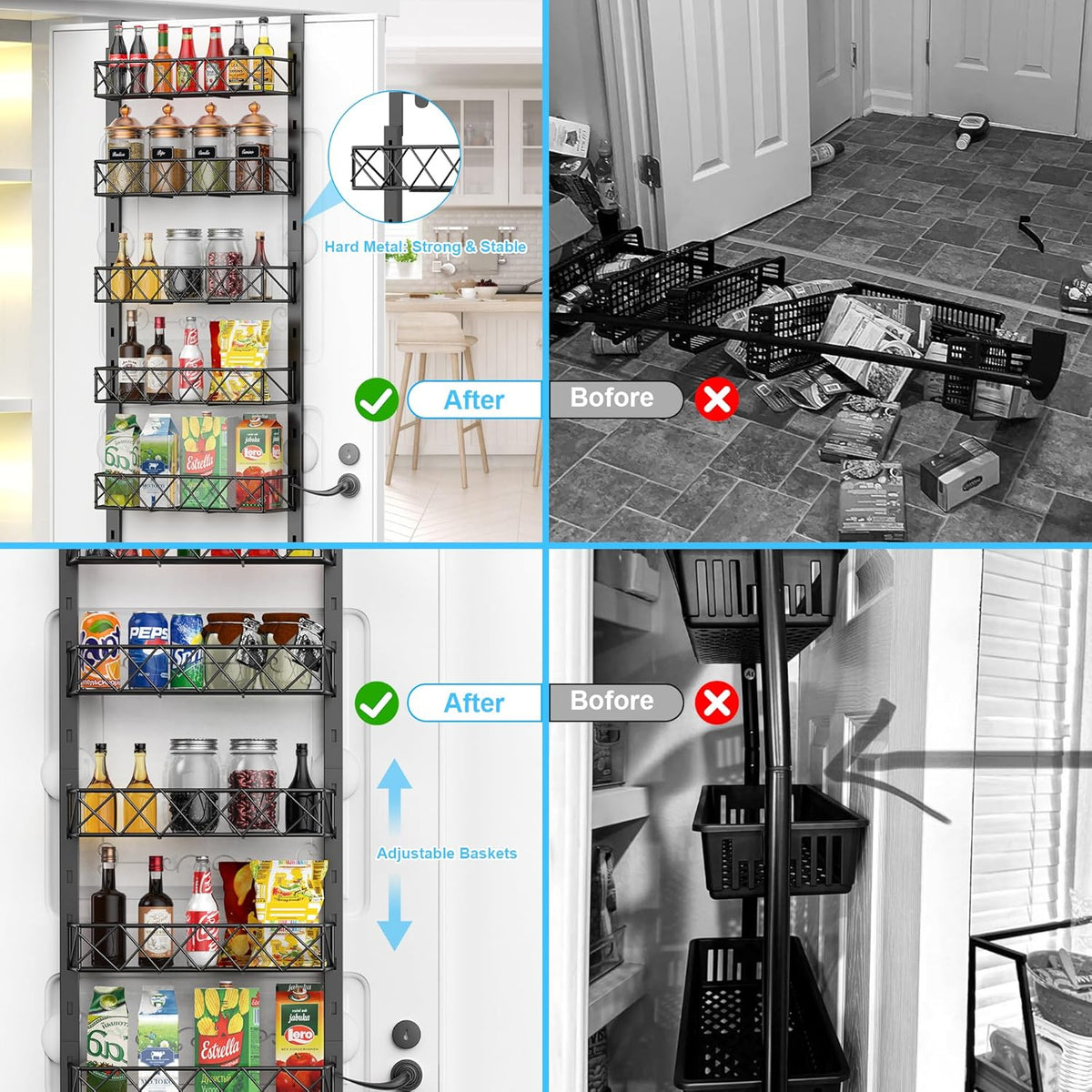CARLA HOME 6 Tier Adjustable Baskets Over Door Pantry Organiser for Home Kitchen