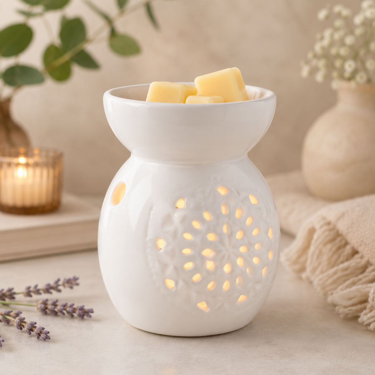 White Medallion Wax Melt Essential Oil Warmer