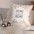 White Velvet Cushion Cover with 'Home Sweet Home' Print – Decorative Pillowcase (45x45 cm)