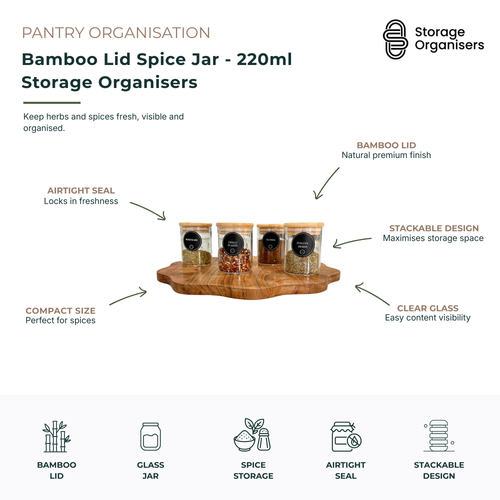 Bamboo Lid Spice Jar - 220ml Storage Organisers